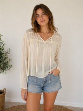 Dazy Cream Textured Tie Neck Blouse Size S